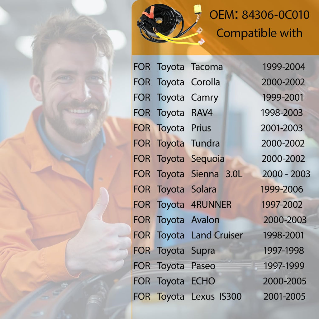 Replacement Wiring Harnesses Clcok-Spring for Toyota Corolla/Tundra 2000-2002, RAV4 1998-2003, Tacoma/Sequoia 2000-2004, 4Runner 1997-2002, Camry 1999-2001, Sienna/Avalon/Prius 2000-2003