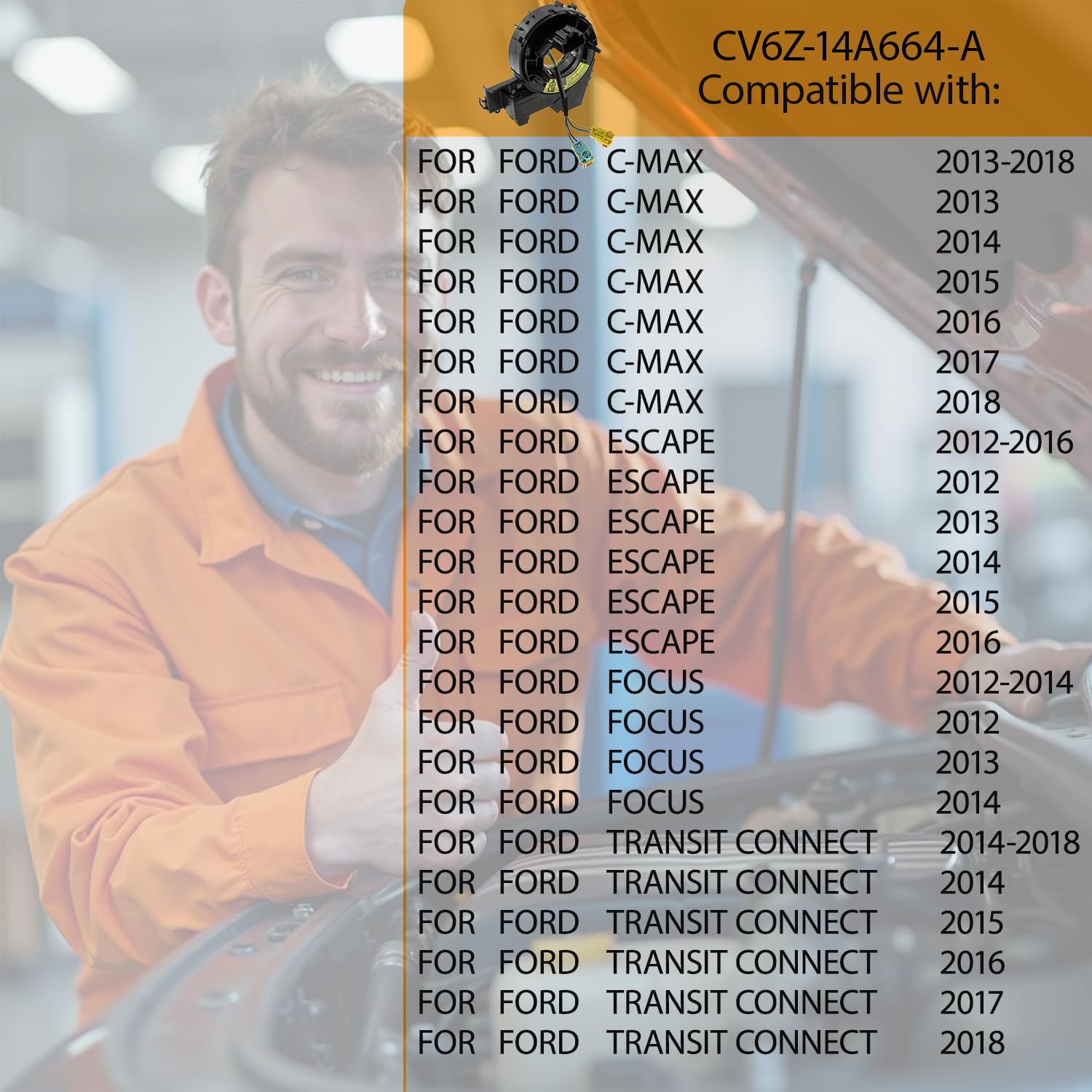 Replacement Wiring Harnesses Clcok-Spring for Ford Escape 2012 2013 2014 2015 2016, Fits Ford Focus 2012 2013 2014, C-MAX/Transit Connect 2013 2014 2015 2016 2017 2018 Part# CV6Z-14A66A-A